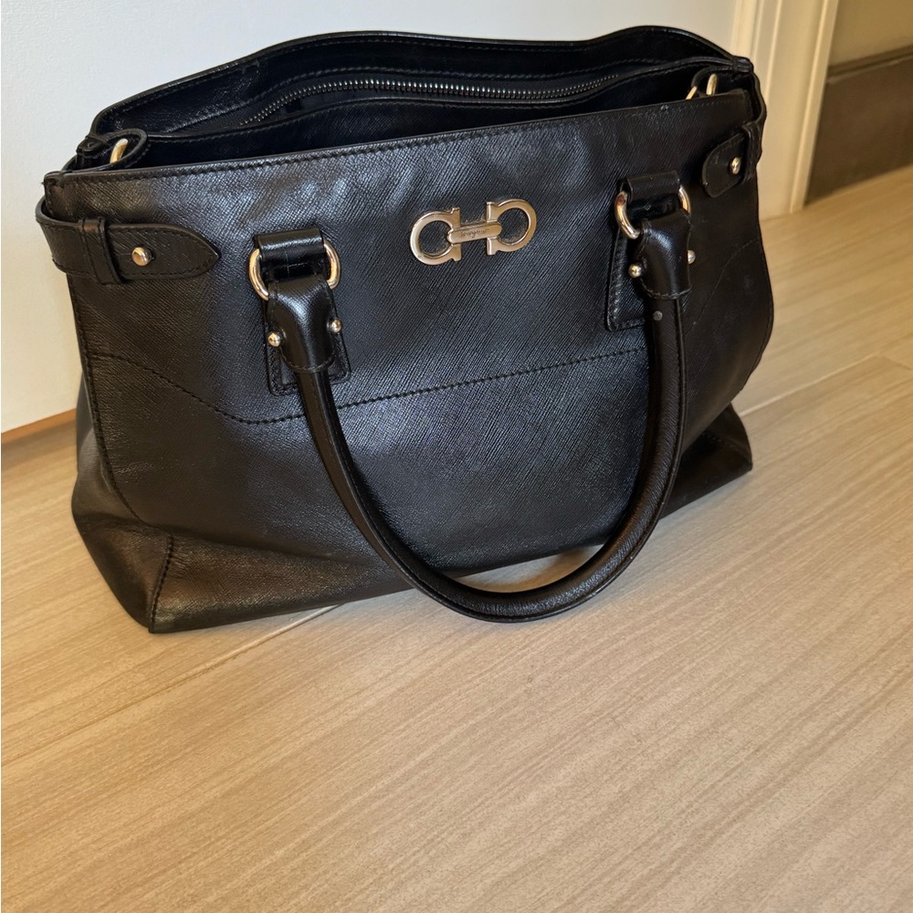 Salvatore Ferragamo Black Handbag with Silver Hardware